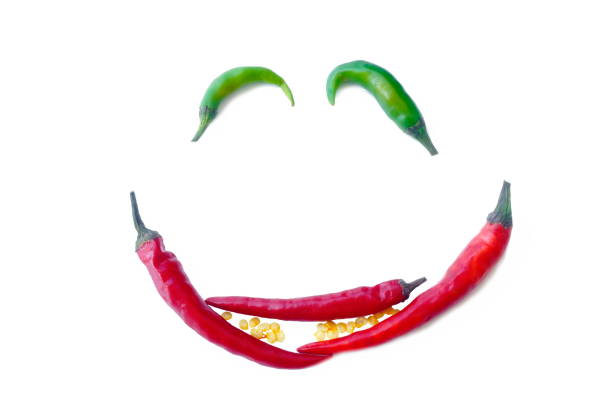 Red and green chili peppers.\