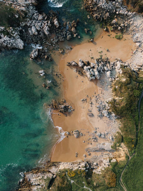 Aerial view of a small rocky beach