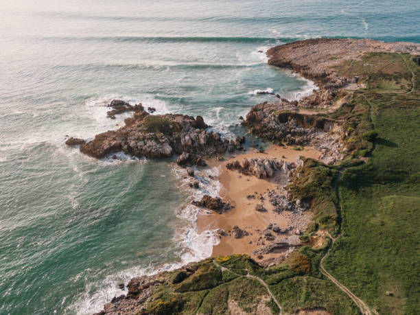 istock Aerial view of a small rocky beach 1313539356