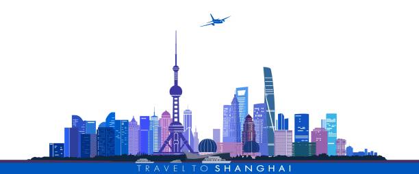 shanghai stadt silhouette. reisen und tourismus - shanghai stock-grafiken, -clipart, -cartoons und -symbole