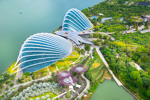 Singapore November 08, 2017, a place full of attractions with gigantic and innovative creations like the world famous Marina Bay Sands and Flower Dome  in Gardens by the Bay, the largest glass greenhouse in the world.