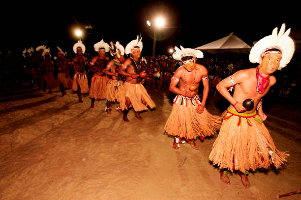santa cruz cabralia, bahia / brazil - april 17, 2010: Pataxó Indians are seen during indigenous games in the Coroa Vermelha village in the city of Santa Cruz Cabralia.
