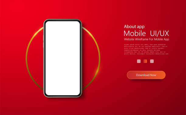 Realistic layout of the phone. Blank screen of a smartphone, the layout of the phone. Template for infographics or presentation UI design interface. Phone on the background of the golden circle. Realistic layout of the phone. Blank screen of a smartphone, the layout of the phone. Template for infographics or presentation UI design interface. red backgrounds stock illustrations