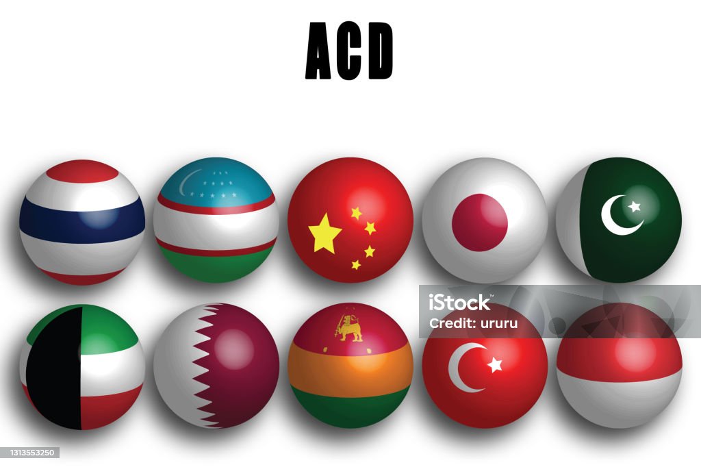 ACD (Asia Cooperation Dialogue) 10 major countries ASEAN, SAARC, the Gulf Cooperation Organization, the Shanghai Cooperation Organization, inter-organization was established government that regional organizations such as the Eurasian Economic Union to integrate support All Middle Eastern Flags Stock Photo
