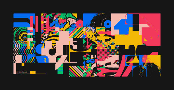 illustrazioni stock, clip art, cartoni animati e icone di tendenza di insolita composizione geometrica astratta - geometric shape abstract fine art painting backgrounds