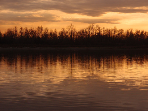 Autumn sunset over the Irtysh river