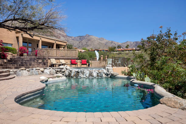istock Swimming pool with terraced patio 1313562301