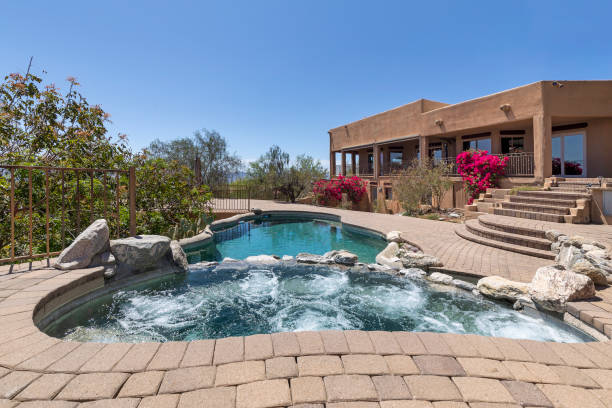 istock Swimming pool with terraced patio 1313562320