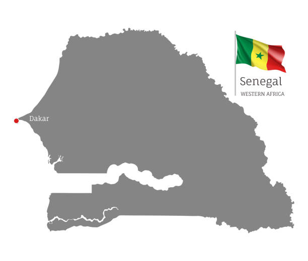 illustrazioni stock, clip art, cartoni animati e icone di tendenza di mappa del paese della sagoma del senegal - dakar region