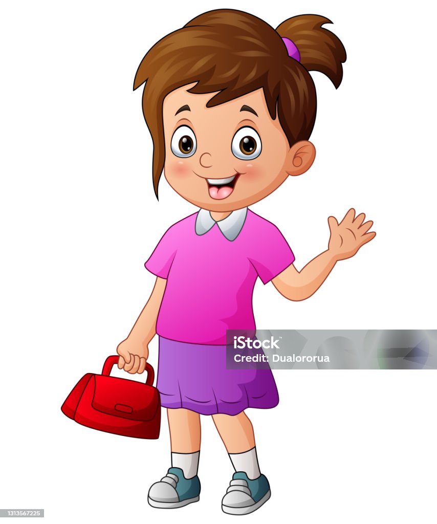 Phim Hoạt Hình Một Cô Gái Xinh Đẹp Cầm Túi Màu Đỏ Hình minh họa ...