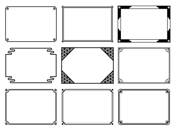 ilustraciones, imágenes clip art, dibujos animados e iconos de stock de un conjunto de marcos rectangulares con decoraciones de estilo japonés en las cuatro esquinas - cultura japonesa