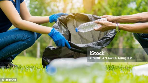Collect Garbage In The Ecological Group Park Concept Of Environmental Protection Team Up With External Recycling Projects Stock Photo - Download Image Now