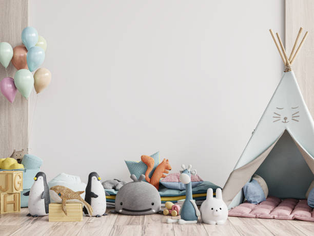 istock Mock up wall in the children's room in white wall background. 1313569169