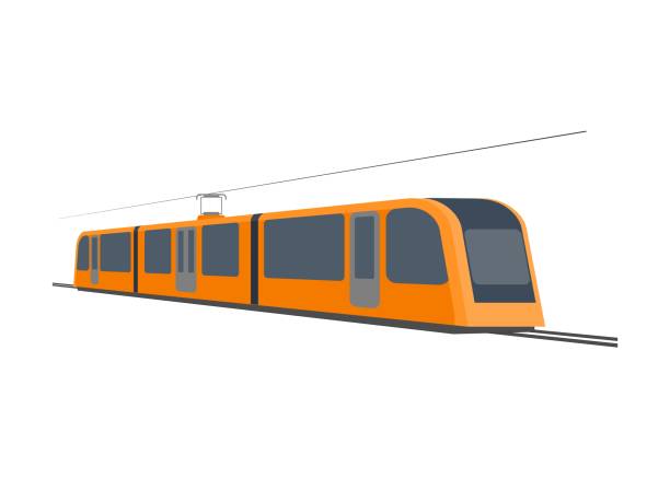 Street car in perspective view. Simple flat illustration simple flat illustration of a tram/street car in perspective view. tram stock illustrations