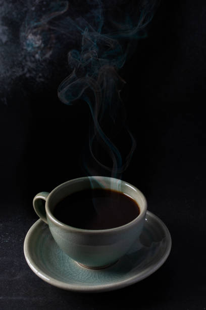 istock Set of hot black coffee on black background 1313574835