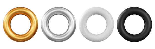 schwarz, weiß, silber und goldenen torus-set. realistische 3d-ringe für modernes design. - ring shape stock-grafiken, -clipart, -cartoons und -symbole