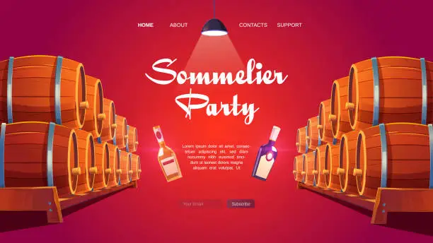 Vector illustration of Sommelier party cartoon landing page. Wine shop