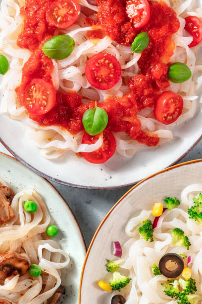 istock Konjac pasta dishes with vegetables close-up, low-calorie diet 1313584872