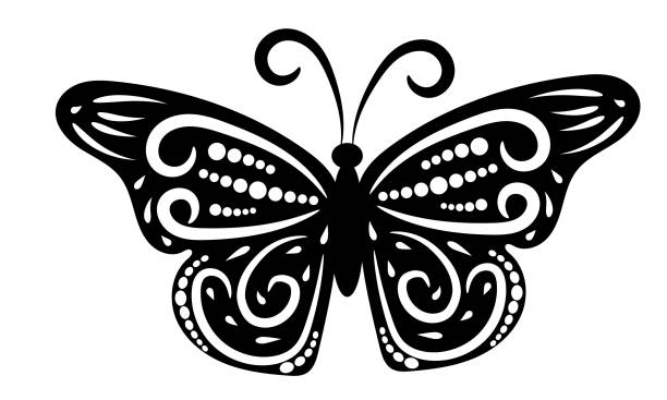 Graphic vector icon of butterfly Graphic vector icon of butterfly. Butterfly tattoo isolated on white background butterfly tattoo stencil stock illustrations