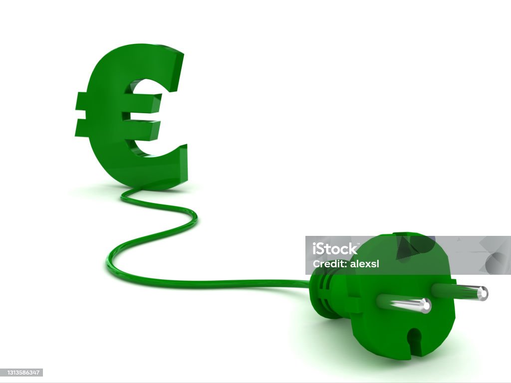 Green energy efficiency electric plug savings euro sign Euro Symbol Stock Photo