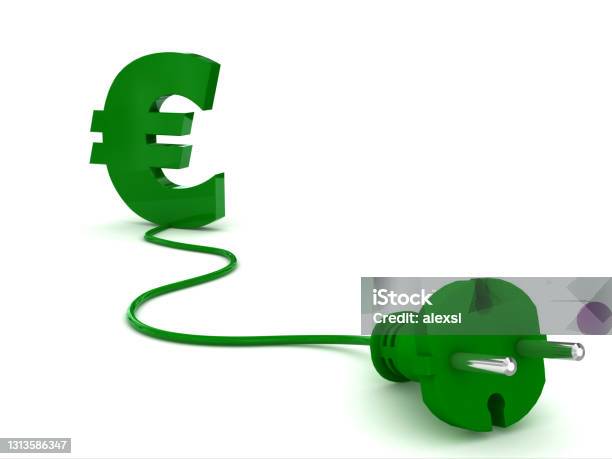 Green Energy Efficiency Electric Plug Savings Euro Sign Stock Photo - Download Image Now