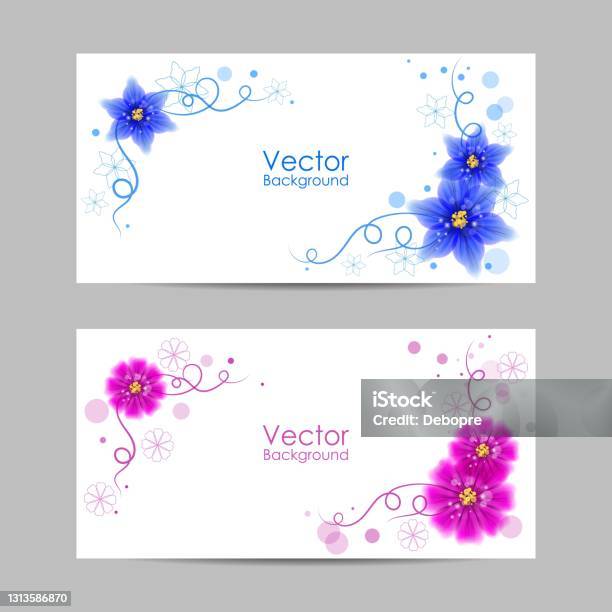 Bunga Horizontal Set Spanduk Horizontal Dengan Bungabunga Indah Ilustrasi Stok - Unduh ...