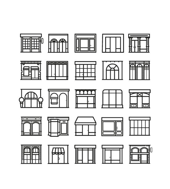 디스플레이 케이스 기호, 외관 및 상점의 컬렉션 - boulevard stock illustrations