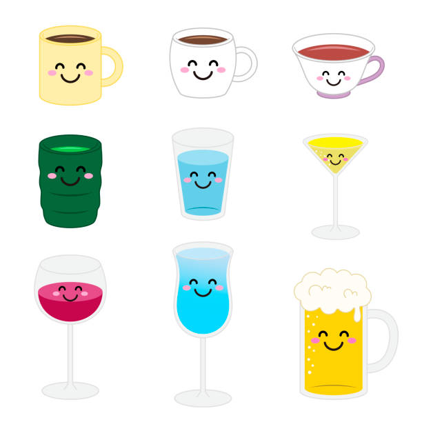 ilustrações, clipart, desenhos animados e ícones de beber vidro definir sorriso - drinking tea cup drink