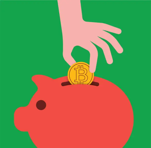 Vector illustration of Cryptocurrency Bitcoin Savings Piggy Bank Digital Currency Investment Conceptual Illustration