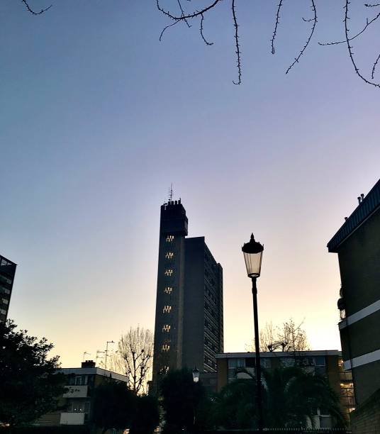 London’s Trellick Tower early in the morning. stock photo