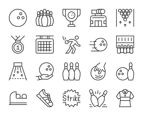 Bowling Light Line Icons Vector EPS File.