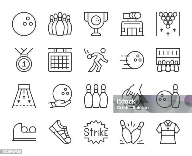 Bowling Light Line Icons Stock Illustration - Download Image Now - Icon Symbol, Ten Pin Bowling, Lawn Bowling