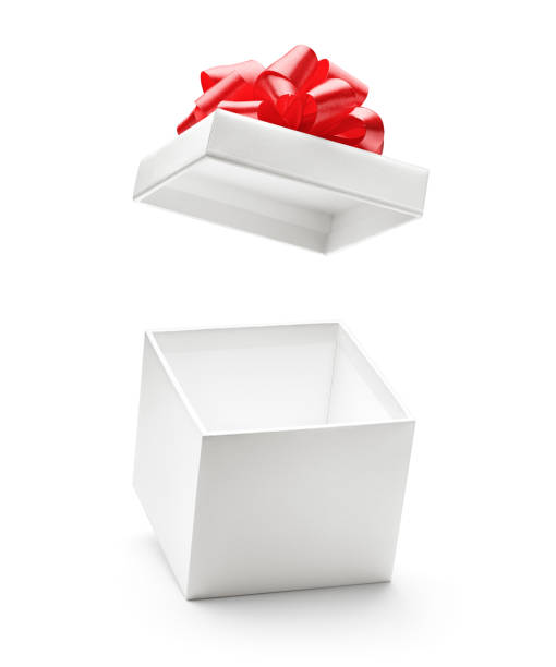 istock White color open gift box with red bow isolated on white background 1313597390