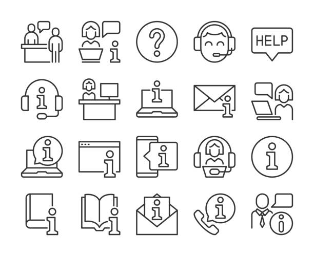 Set of Help Desk Line Icons. Vector Illustration. Editable Stroke, 64x64 Pixel Perfect. Set of Help Desk Line Icons. Vector Illustration. Editable Stroke, 64x64 Pixel Perfect. service occupation stock illustrations