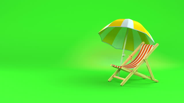 Sunbed and umbrella animation packshot with chroma key and Alpha Channel in 4K