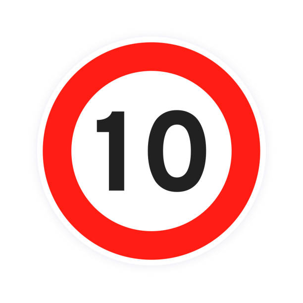 ilustrações de stock, clip art, desenhos animados e ícones de speed limit 10 round road traffic icon sign flat style design vector illustration - number 10 number sign speed limit sign