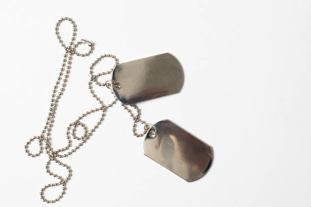 istock dog tag, army chains, army badge on the light background. 1313605902