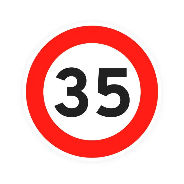 Vector illustration of Speed limit 35 round road traffic icon sign flat style design vector illustration