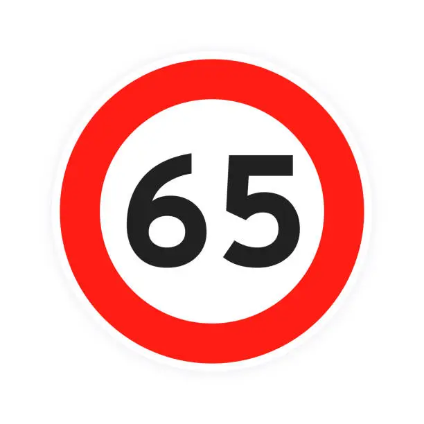 Vector illustration of Speed limit 65 round road traffic icon sign flat style design vector illustration isolated on white background.