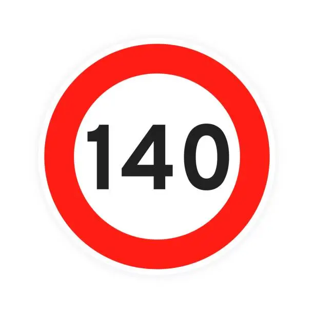 Vector illustration of Speed limit 140 round road traffic icon sign flat style design vector illustration.