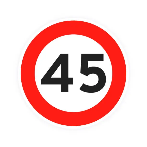 Vector illustration of Speed limit 45 round road traffic icon sign flat style design vector illustration isolated on white background.