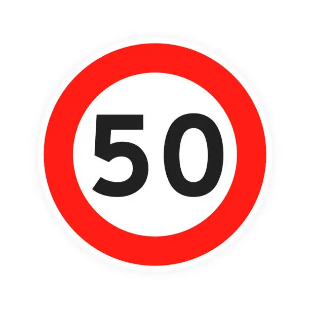 Vector illustration of Speed limit 50 round road traffic icon sign flat style design vector illustration isolated on white background.