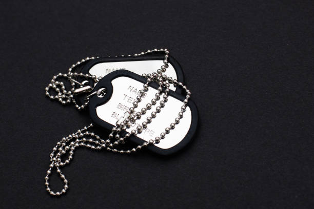 istock Identification badges on a chain, army badge. 1313606040