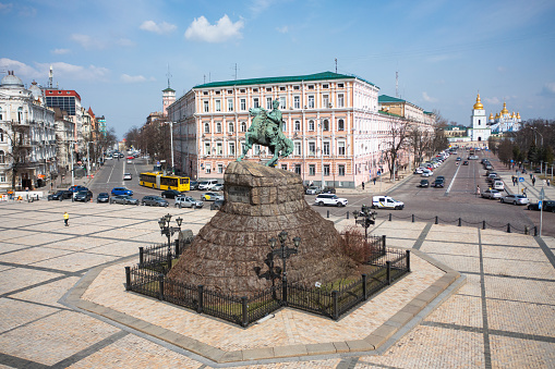 Kyiv, Ukraine - April 1, 2021: Monument to Bohdan Khmelnytskyi in Kyiv
