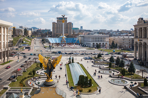 Kyiv, Ukraine - April 1, 2021: Independence square in Kyiv