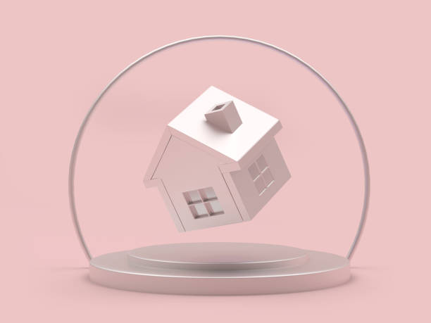 istock House icon on a stand in pink 1313613559