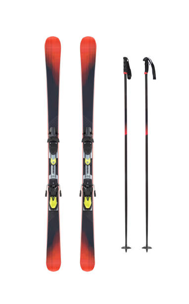 Mountain skis and poles Pair of mountain skis and poles isolated on white background alpine skiing stock pictures, royalty-free photos & images