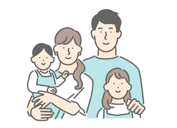 bildbanksillustrationer, clip art samt tecknat material och ikoner med familj med små barn illustration - hemmavarande förälder