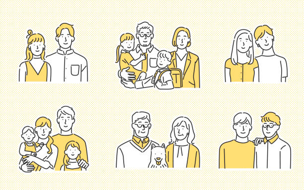 verschiedene familienstile setzen illustration - familie stock-grafiken, -clipart, -cartoons und -symbole