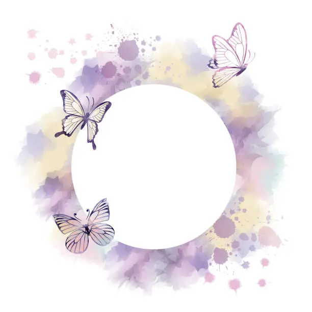 Vector illustration of butterflies silhouette and abstract frame